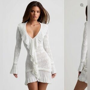 Ruffle-Trim Pointelle-Knit Mini Dress in White - Oh Polly